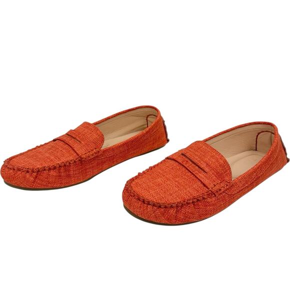 Just Fab Reese Orange Tweed Faux Leather Padded Maccosins Loafers Sz 11 Comfort - Picture 2 of 10